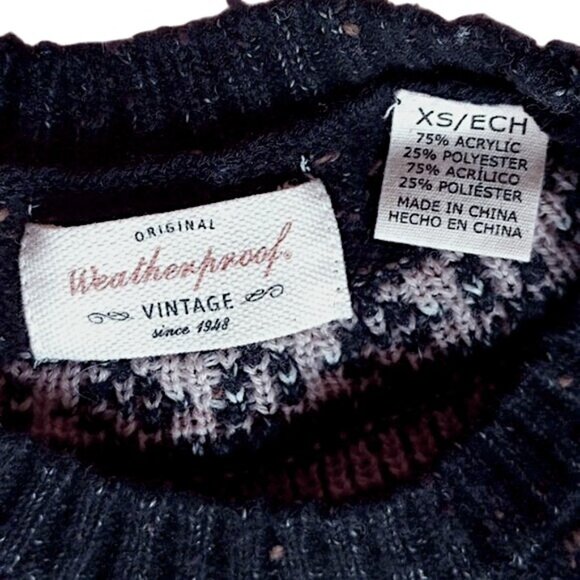 NWOT Original Weatherproof Vintage Faire Isle Crew Neck Sweater Charcoal Fleck - Picture 3 of 7